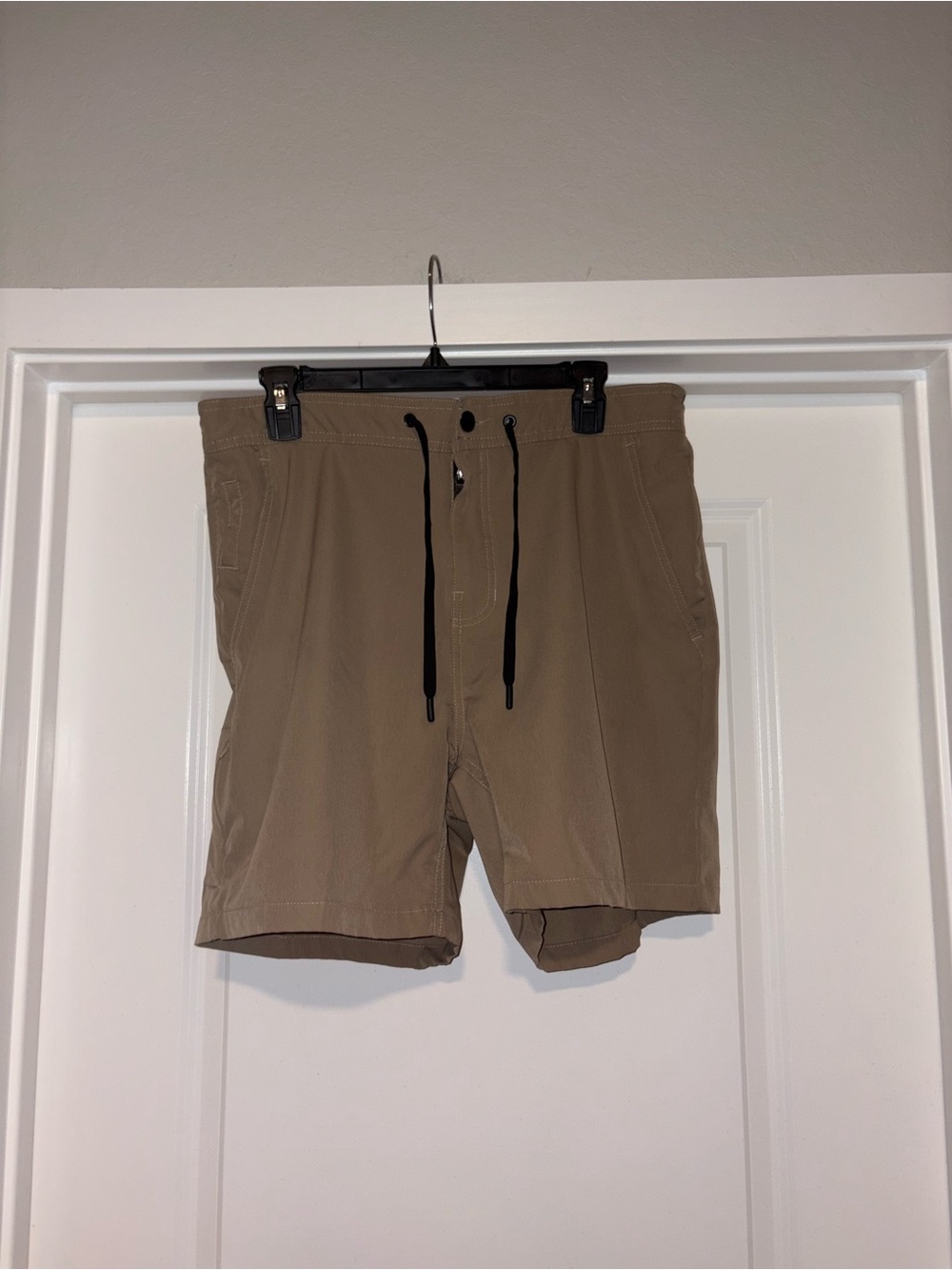 Men's Tan Swim Hybrid Shorts with Drawstring Waist